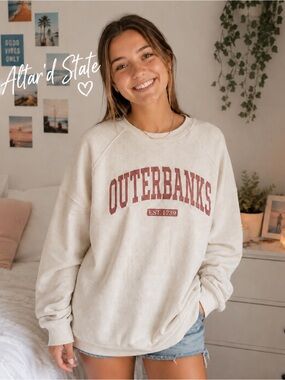 Altar'd state Outer Banks oversized Cream Sweatshirt; size small